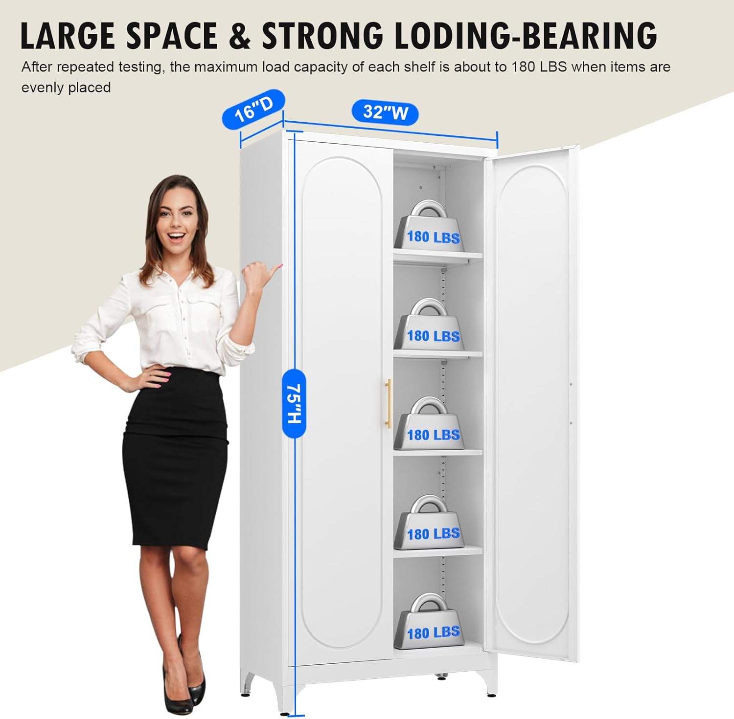 Metal Storage Cabinet with Doors and Shelves, 75 Inch Tall Kitchen Pantry Cabinet, Pantry Cabinets for Kitchen Storage, Freestanding Cupboard for Living, Dining Room, White, Assembly Required