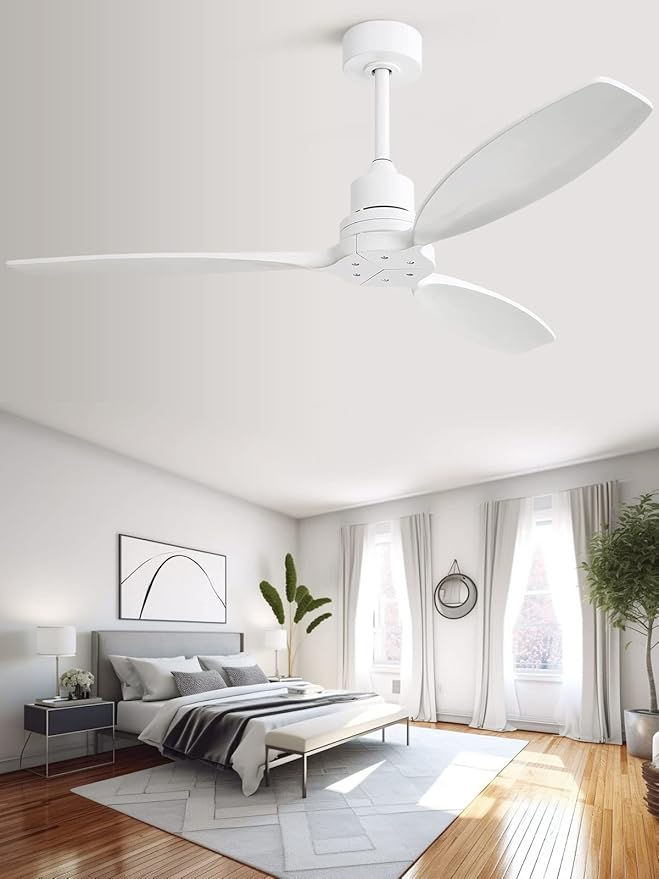 Sofucor 52 Inch Ceiling Fan no Light, Outdoor Indoor Modern White Ceiling Fan with Remote Control and with Reversible Quiet DC Motor, 6 Speed, 3 Downrods, for Farmhouse Bedroom Patio Balcony