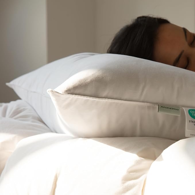 Alanzimo Goose Feather Down Pillows King Size Set of 2, Luxury Soft Feather Down Pillow for Sleeping, 600TC 100% Cotton Cover Hotel Collection Bed Pillows for Back, Stomach or Side Sleepers