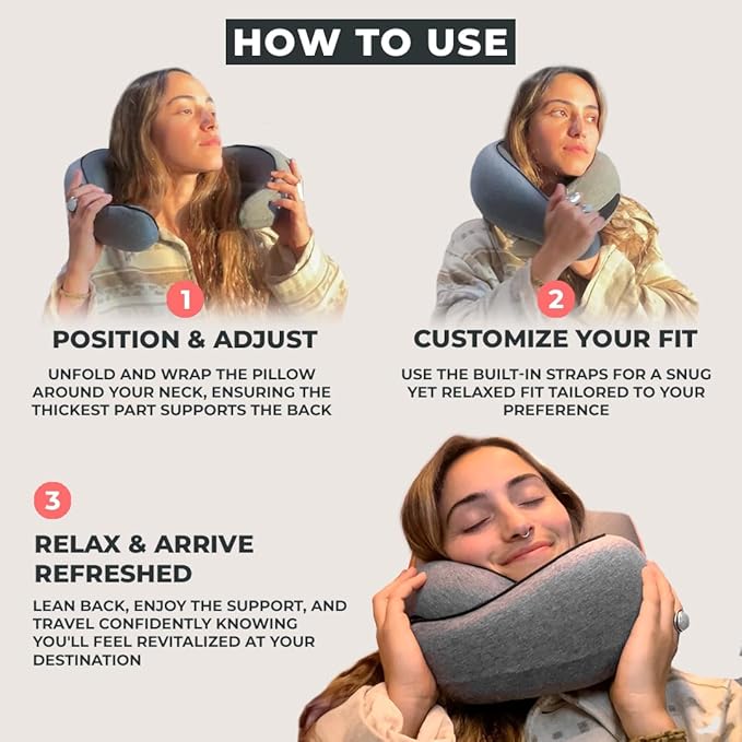 FlyHugz™ Neck Travel Pillow | Memory Foam Neck Pillow for Comfort on Airplane | Compact and Ergonomic Design for Travel, Car Rides, and Home Use | Ideal for Adults and Kids
