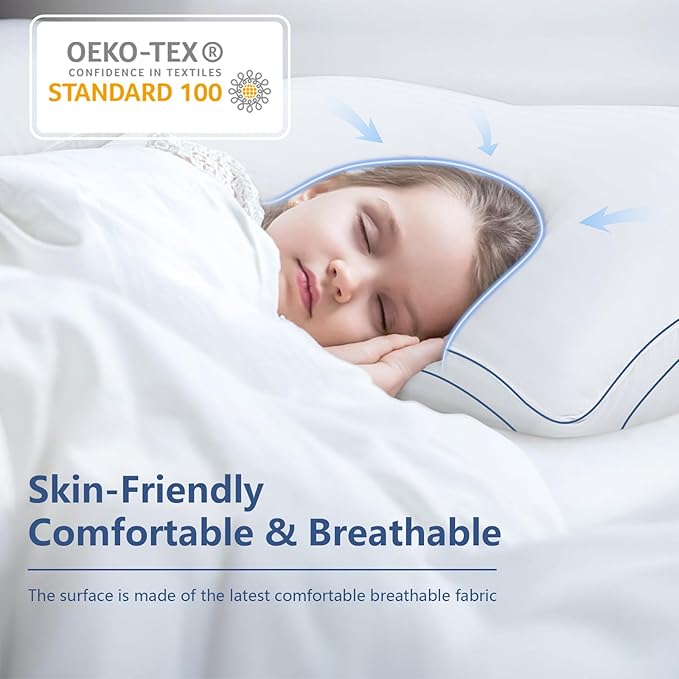 HARNY Bed Pillows for Sleeping, Standard Size Set of 2, Luxury Soft Hotel Quality and Supportive Down Alternative Microfiber Filled for Back, Stomach or Side Sleepers, Breathable & Skin-Friendly