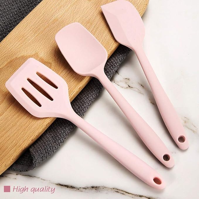 Rose Gold and Pink Kitchen Utensil Small Five-Piece Set Mini Silicone Kids Kitchen Tools Whisk Spatula Tongs Spoon and Slotted Spatula(Kids Baking Supplies)