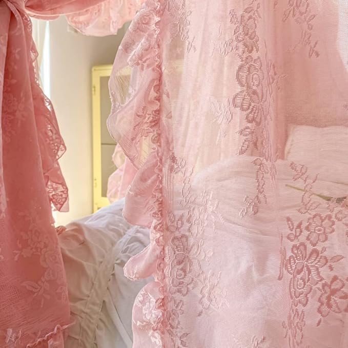 Mengersi Canopy Bed Curtains with Tie Backs,Princess Bed Canopy Curtains Bed Drapes Sheer Curtains for Bedroom Decor（Queen,Pink