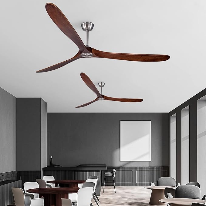 Bigzone 88" Indoor ceiling fan with Remote Control, DC Motor Quiet Energy Saving,3 Brown Balsa Wood Blades,Outdoor/Indoor Ceiling Fan, Metal Brushed Nickel