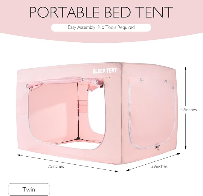 BORNA Bed Tent Twin Bed Canopy for Indoor Portable Light Reducing Sleeping Canopy for Kids and Adult,Bunk Blackout Tents Breathable Privacy Space Tent Mosquito Netting for Bed(Macaron Pink)