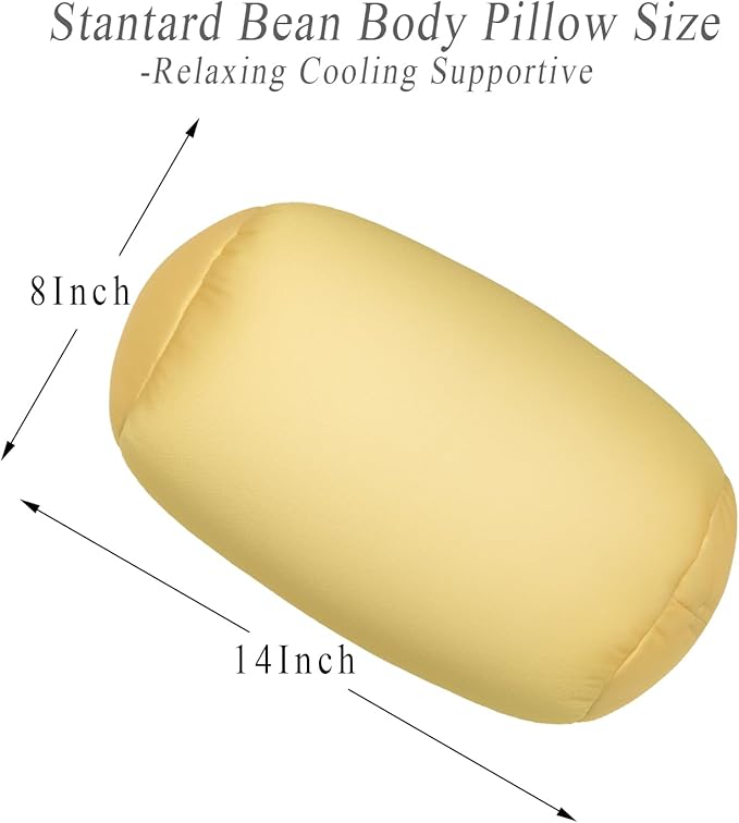 Microbead Body Pillow, Tube Microbead Bolster Bean Smooth Cool Pillow Neck Cervical Roll Pillow for Sleeping 7 x 12Inch Throw Travel Pillow (Pineapple Color)
