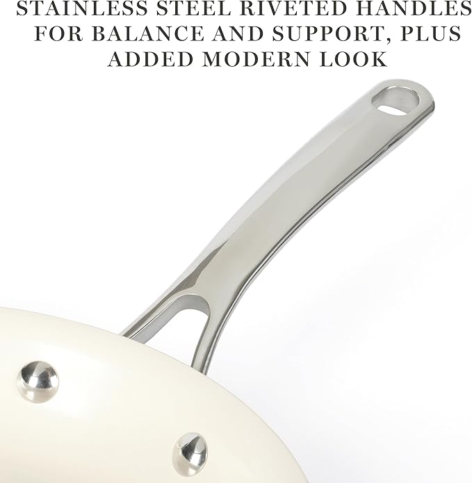 Martha Stewart Galway Premium Nonstick PFA Free Ceramic Interior 10 Piece Heavy Gauge Enamel Aluminum Pots and Pans Cookware Set W/Aluminum Lids - Navy Blue