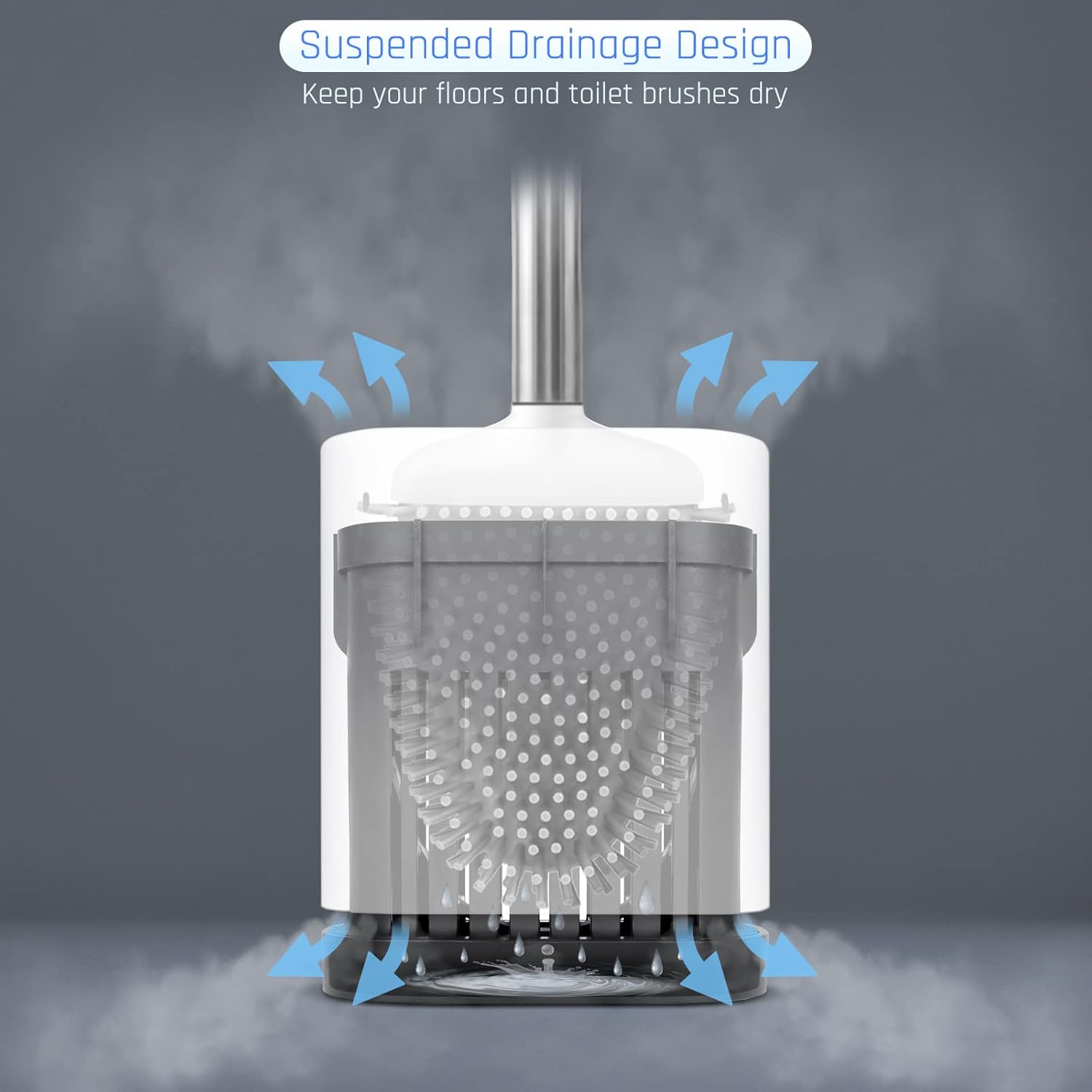 Sellemer Toilet Brush and Holder Set for Bathroom, Flexible Toilet Bowl Brush Head with Silicone Bristles, Compact Size for Storage and Organization, Ventilation Slots Base (2 Pack, Multicolor)