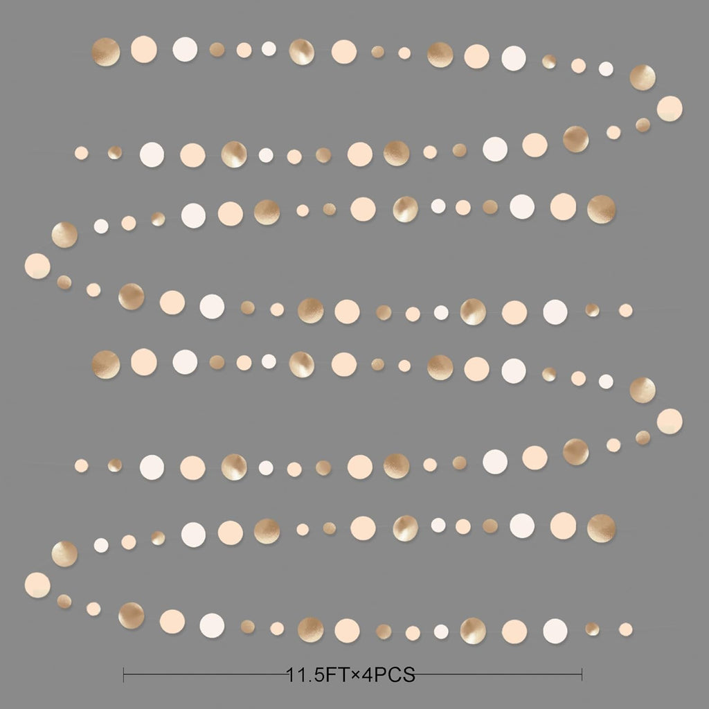 Champagne Gold Party Decorations Circle Dots Garland Gold Neutral Nude Neutral Cream Beige Boho Hanging Polka Dot Streamer for Bridal Shower Birthday Wedding Engagement Baby Shower Party Supplies