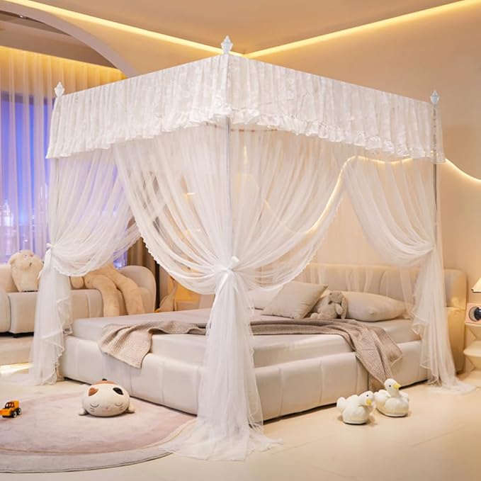 Mengersi Canopy Bed Curtains Bed Canopy,Canopy for Bed Curtains-Cozy Drape Netting,Princess Bed Drapes for Girls Adults Bedroom Decoration(King,White)