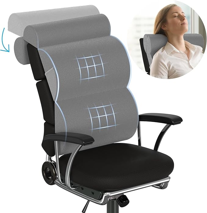 Lumbar Support Pillow for Office Chair,Computer/Desk Chair,Full Back Pillow for Back Support Soft Pain Relief with Adjustable Neck Support,Patented 2+2 Semi-Circular Back Cushion for Chair