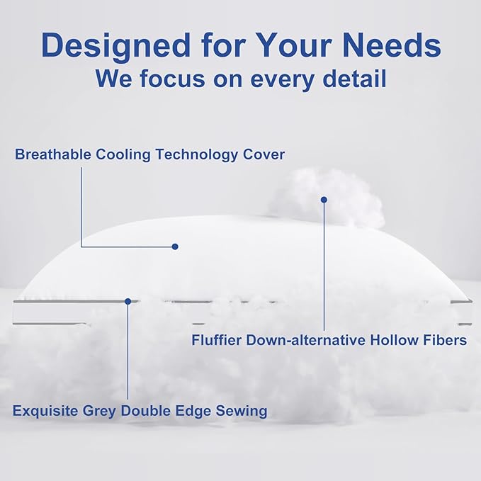 Premium Pillows Standard Size Set of 2, Fluffy and Supportive 7D Down Alternative Bed Pillow, Luxury Soft Hotel Quality Gusseted Pillow for Side Back Stomach Sleeper,Relief Neck Head and Shoulder Pain