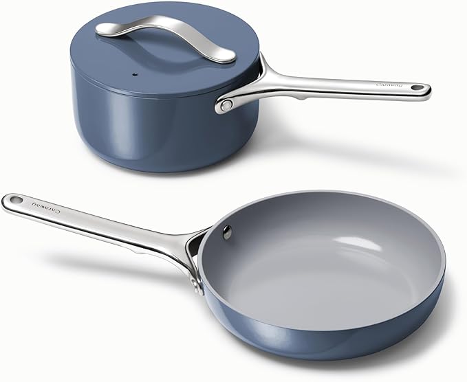 Caraway Mini Cookware Set - Non-Stick Ceramic Fry Pan (1.05 qt, 8") & Sauce Pan (1.75 qt) - Non Toxic, PTFE & PFOA Free - Oven Safe & Stovetop Agnostic (Gas, Electric & Induction) - Navy