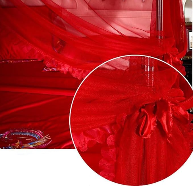 Mengersi Red Canopy Bed Curtains Bed Canopy,Four Corner Post Bed Curtains Elegant Bed Draperies Bedroom Decoration，California King