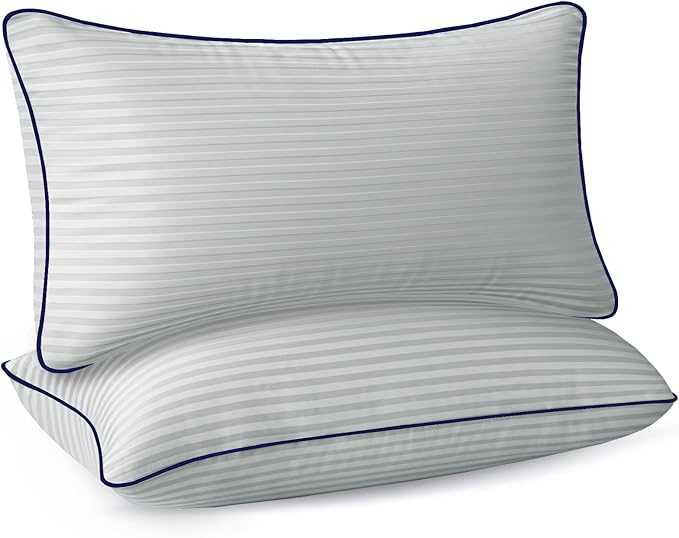 Bed Pillows for Sleeping King Size, Set of 2- Cooling, Luxury Hotel Quality with Premium Soft Down Alternative Filling for Back, Stomach or Side Sleepers, Light Grey