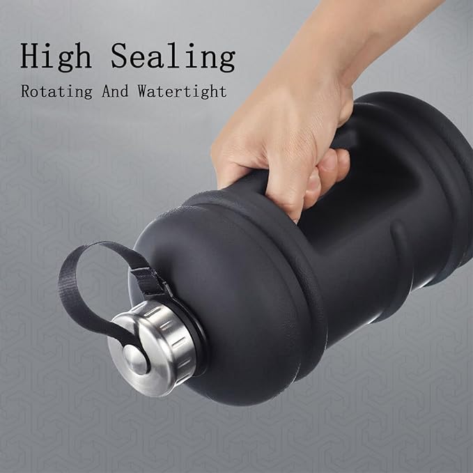 2.2L Half Gallon Water Bottle, 73 OZ Large Water Jug BPA Free PETG Plastic Reusable Drink Container with Handle, Wide Mouth Leak proof Big Sports Jug for Gym Fitness Hiking Outdoor (Black)