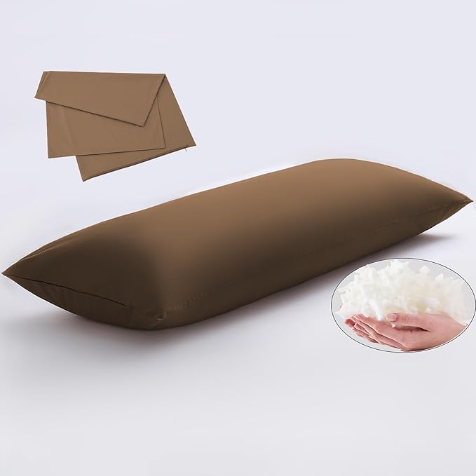 Memory Foam Body Pillow with Removable 100% Cotton Cover, Full Body Pillows for Adults, Large Long Bed Pillow for Sleeping, Firm & Supportive (20x54 inch, Brown)