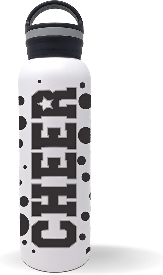 25 oz. Cheer Dance & Gymnastics Stainless Steel Water Bottle - Perfect Gifts for Cheerleaders, Dancers, Gymnasts & Coaches (Cheer Black)