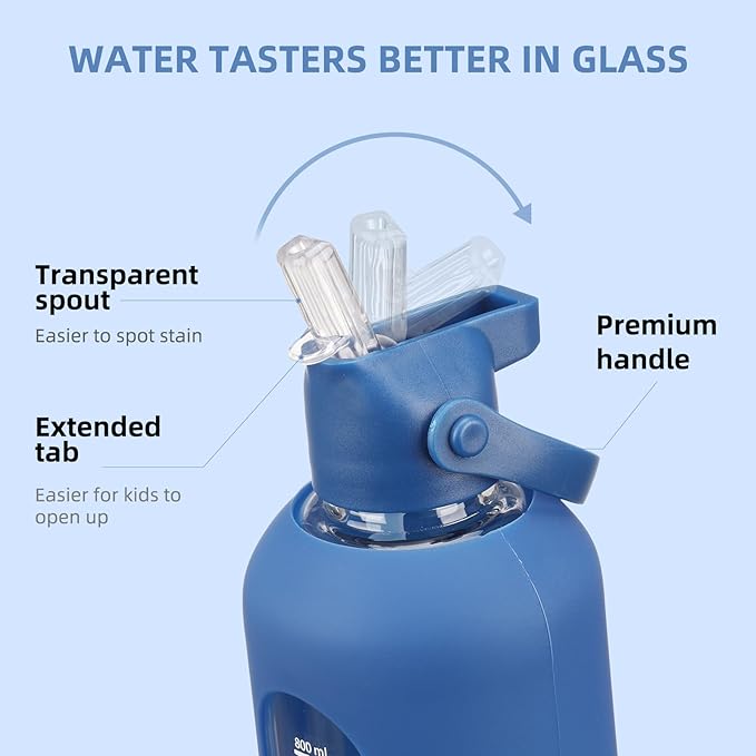 20 oz Glass Water Bottles with Straw Borosilicate Glass Water Bottle with Time Marker Motivational Water Bottles with Silicone Sleeve Leak Proof Reusable BPA Free