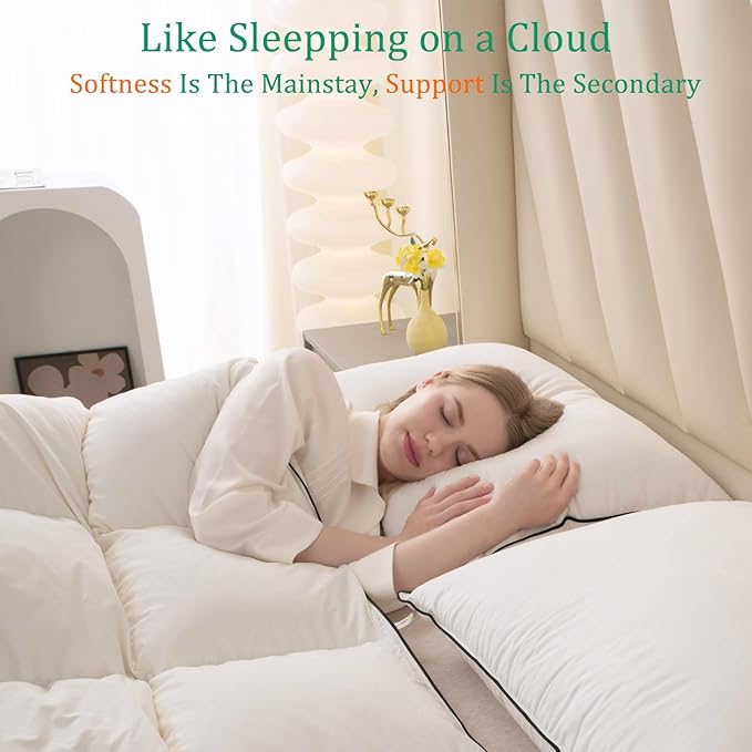 Luxury White Goose Down Pillows Queen Size - 750 Fill Power - 500 Thread Count 100% Cotton Shell - Soft and Support Down Bed Pillow for Back, Side, Stomach Sleepers - Pack of 2 (20 x 28”)