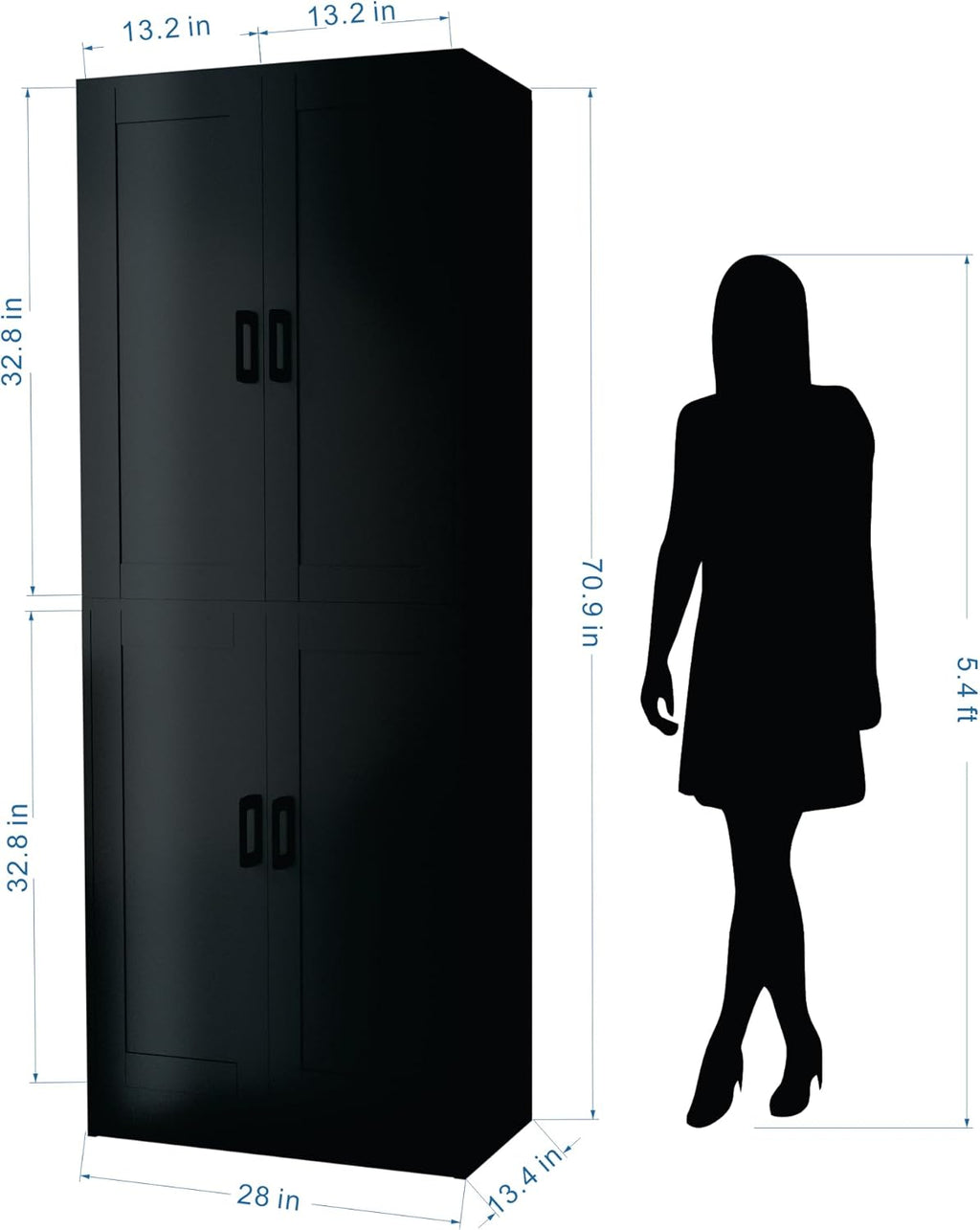 Black Kitchen Pantry, 71" Tall Cabinet with Doors, Hutch with Storage for Dining Room