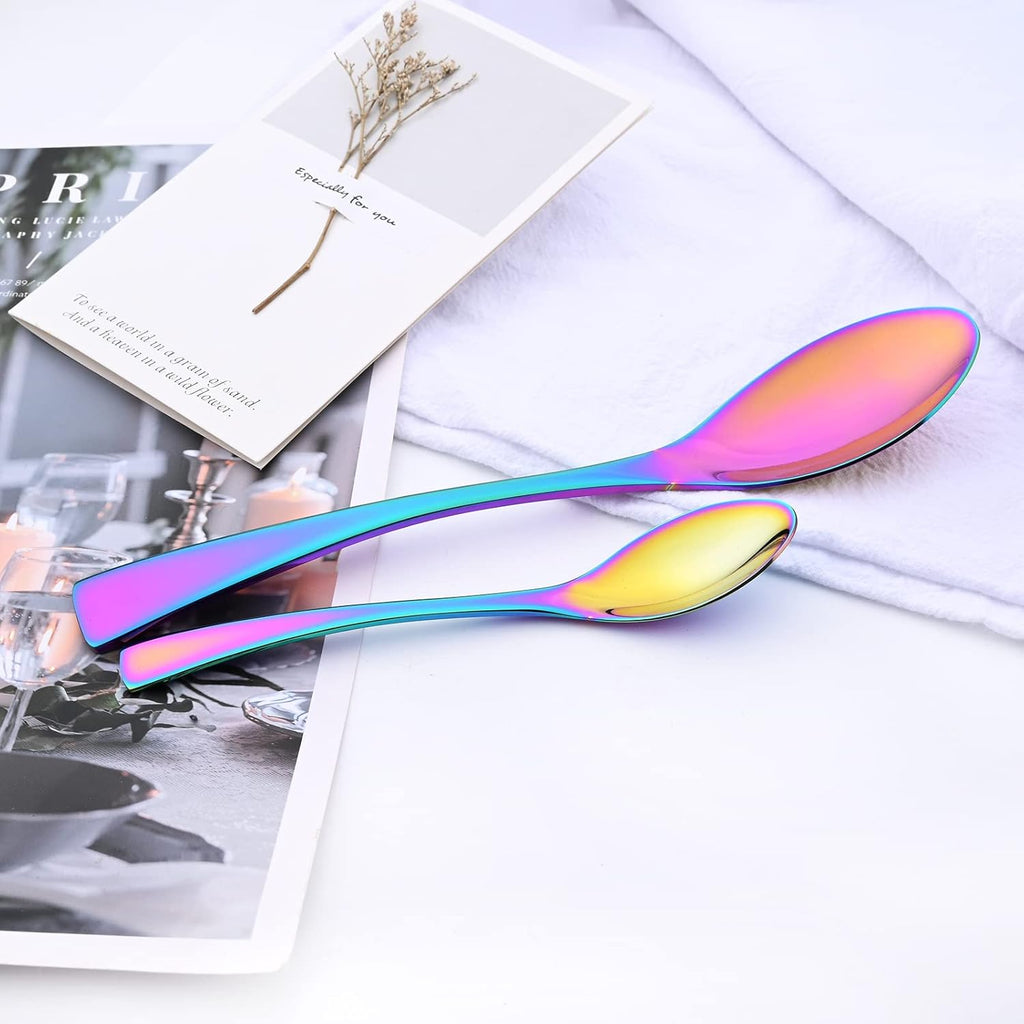 24-Piece Rainbow Flatware, Mirror 18/10 Stainless Steel Modern & Luxury Dinnerware Set With Serrated Steak Knife Teaspoon For Daily Use or Dinner Party Restaurant - Service For 4