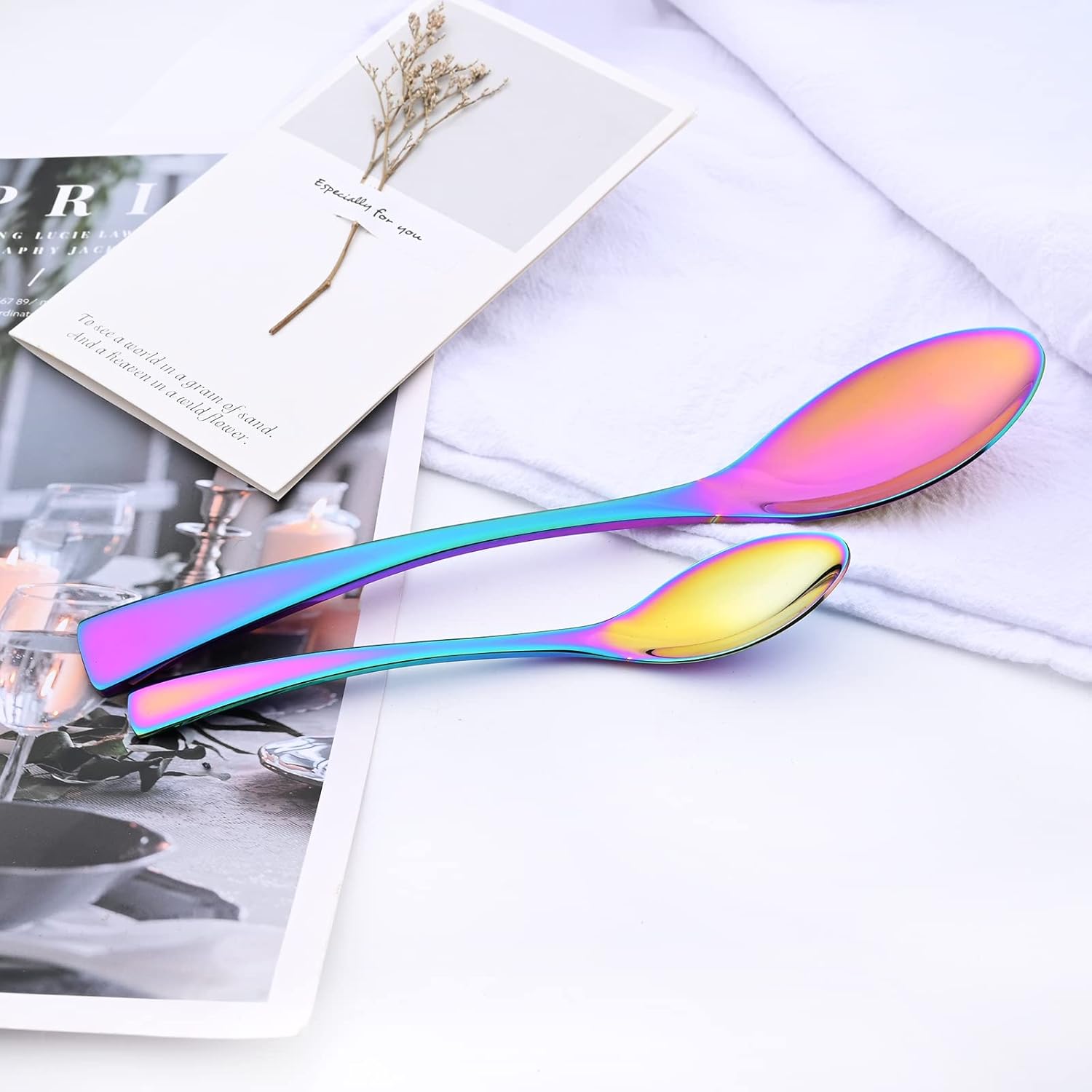 24-Piece Rainbow Flatware, Mirror 18/10 Stainless Steel Modern & Luxury Dinnerware Set With Serrated Steak Knife Teaspoon For Daily Use or Dinner Party Restaurant - Service For 4