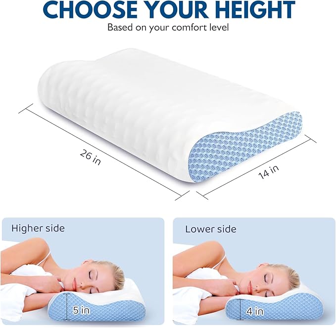 Neck Pillow Memory Foam Pillows for Sleeping Ergonomic Cervical Pillow for Neck and Shoulder Pain Relief Orthopedic Contour Bed Pillow for Side Back Stomach Sleeper (Large Size)