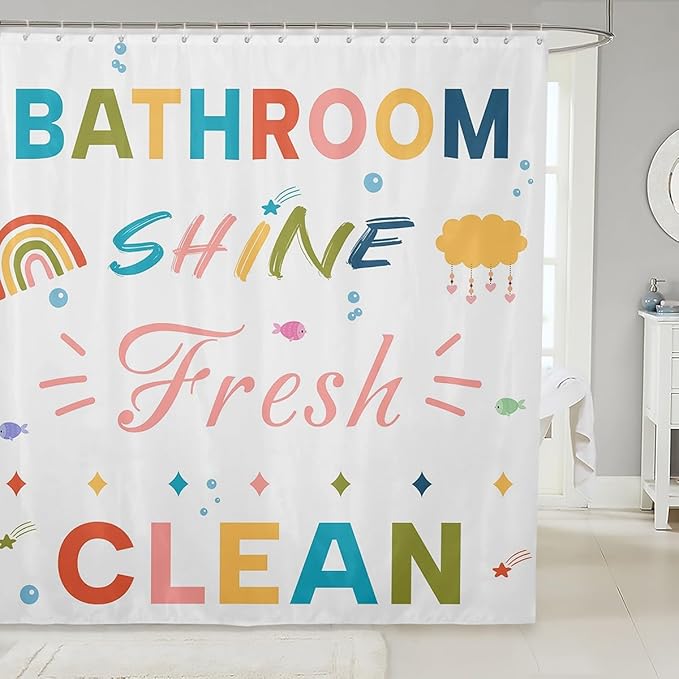 Feelyou Boys Girls Colorful Quotes Bath Curtain Inspirational Words Bathroom Shower Curtain Set Rainbow Shower Curtain Kids Cartoon Cute Teens Bathroom Accessories Room Decor 72"x84"