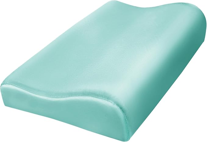 HOMBYS Satin Pillow Case for Contoured Support Pillow (DO NOT Include Pillow) -Zippered Pillow Cover for Neck Pillow for Cervical 1 Pack-Silky, Smooth and Breathable, Queen Size