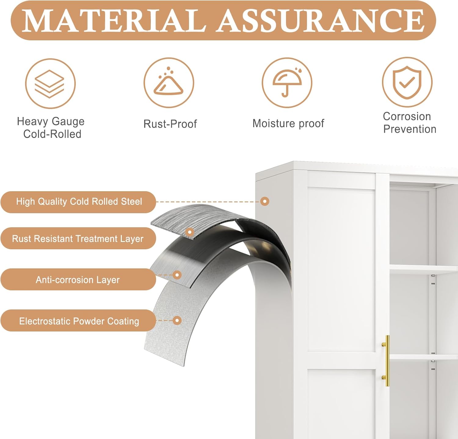 51" H Metal Kitchen Pantry Storage Cabinet, Freestanding Cupboard Storage Cabinet with Doors and Adjustable Shelves, Large Stand Up Food Cupboard for Living Room, Dinning Room, White