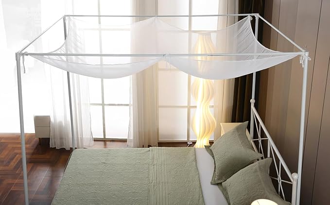 Canopy Bed Curtains for Top of Bed, White Princess Sheer Bed Canopy, Bed Scarf Valance for Girls (Queen, White)