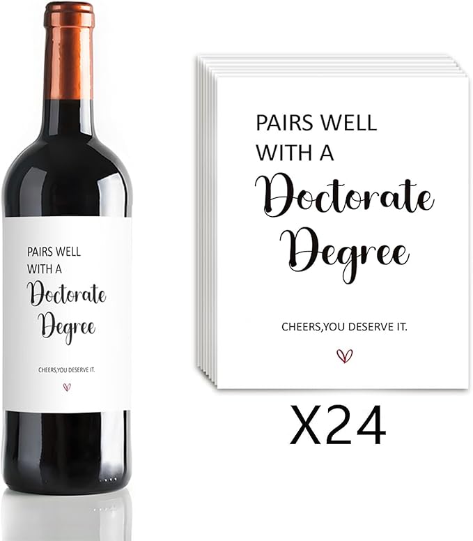 24 Pcs Doctorate Degree Wine Labels Graduation Wine Bottle Stickers Funny Doctorate Grad Gifts Wine Labels for Bottles Gifts for Women Men