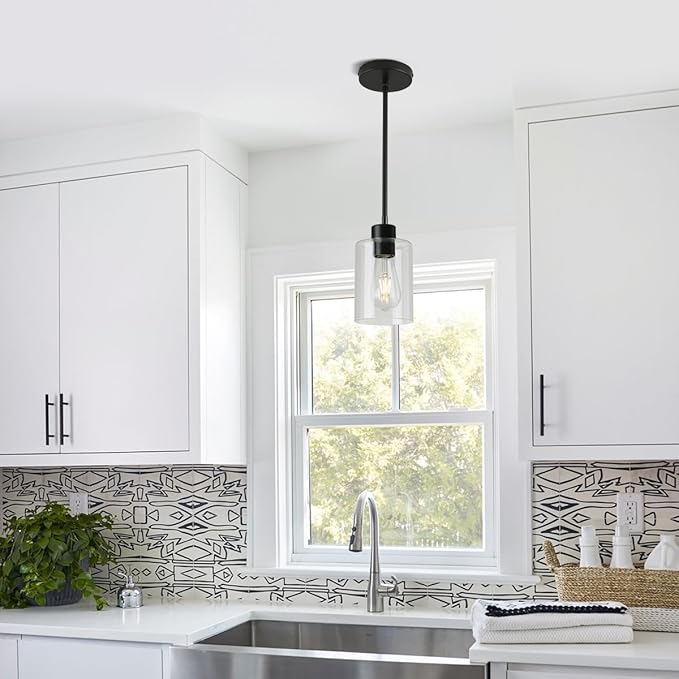 Black Pendant Lights Kitchen Island - Clear Glass Pendant Light Fixture Multiple Stems Rods 3 Units 12 Inch 3 Units 4 Inch (Black 3 Pack Stem Rod)