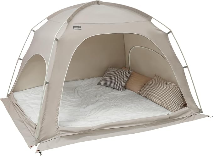 Fabric Indoor Bed Tent, Privacy Play Tent on Bed for Warm and Cozy Dream Sleep Tent, Floorless Type Tent.Cotton Feeling Tent,S-PE Pole, Washable Tents (Grey, Twin)