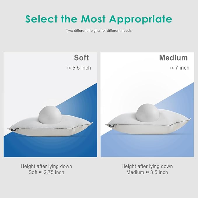 APSMILE Deep Sleep Standard Size Feather Pillows, Hotel Collection AirF™ Goose Down Pillow Inserts with Organic Cotton Cover, Soft Bed Pillows for Sleeping (White, 20"x26")