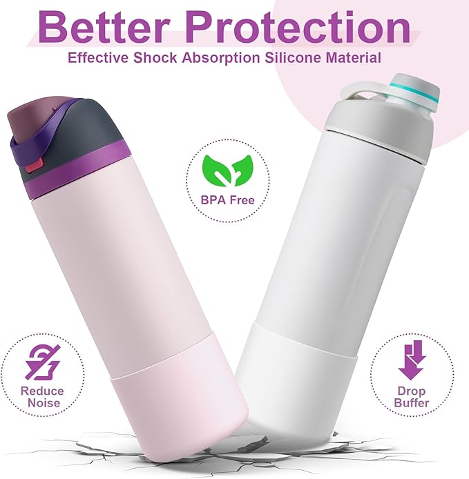 2PCS Silicone Water Bottle Boot for Owala 24oz 32oz 40oz, Anti-Slip Protective Sleeve Bottom Bumper Protector for FreeSip, Twist, and Flip Stainless Steel Water Bottles