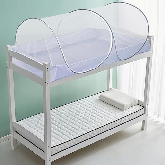 Akiky Mosquito Net Pop Up Bed Net Tent with Gray Bottom Portable&Foldable Bed Canopy for Bunk Bed Twin/Twin XL Bed Sleeping Tent for Indoor Outdoor, Gray/White