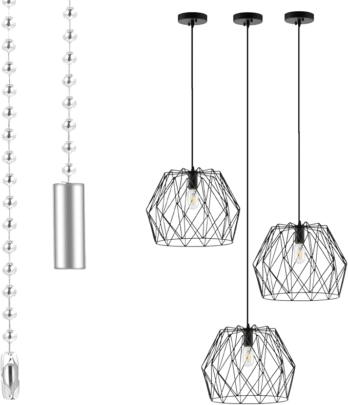 3 Pack Pull Chain String Extension Ceiling Fan Pull Chain Stainless Steel Switch Chain Extender wif Connector, for Ceiling Fan Light Fixture Light Bulb,1 Meter Length(Silver)