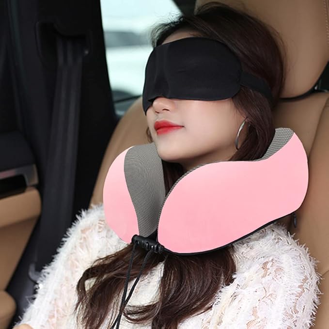 GOTDYA Travel Pillow,Travel Neck Pillows for Sleeping,100% Pure Memory Foam Soft Comfort & Support Pillow for Airplane/Car/Office&Home Rest Use-Pink