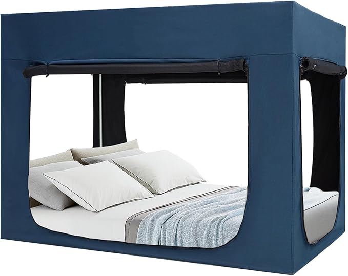 Quinnsus Bed Tent Bed Canopy Queen Size Tents for Adult and Kids - Portable Sleeping Bed Tents 80% Blackout with 4 Doors Breathable Private Space Tents(Mattress Not Included)