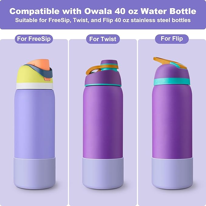 2PCS Silicone Water Bottle Boot for Owala 24oz 32oz 40oz, Anti-Slip Protective Sleeve Bottom Bumper Protector for FreeSip, Twist, and Flip Stainless Steel Water Bottles