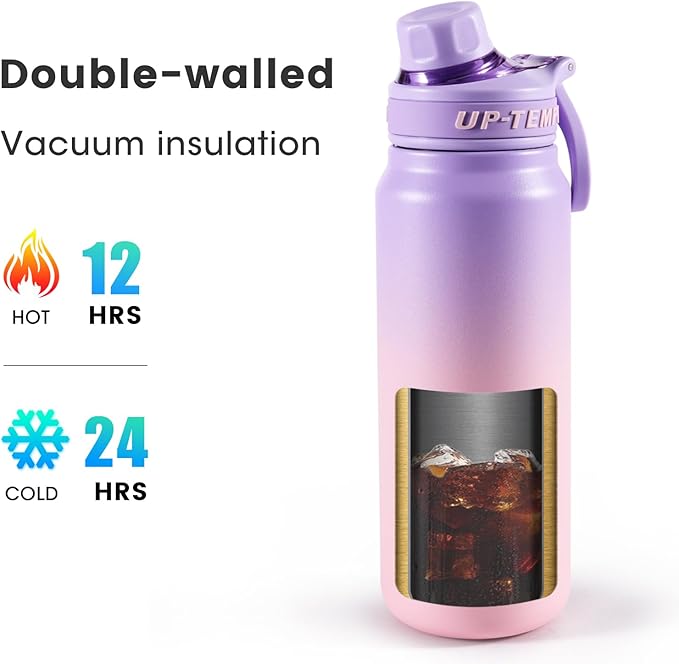 28oz Sports Water Bottle with Straw, Stainless Steel Vacuum Insulated Cooling Water Bottle, Leak Proof Metal Water Bottle, Double Insulated, Suitable for Sports, Gym and Travel (Purple & Pink)
