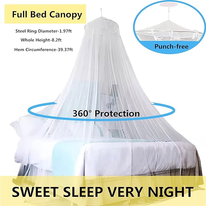 Eimilaly Bed Canopy Mosquito Net with 250pcs Warm White Curtain Lights, Bed Canopy for Girls Room Decor or Theme Party, Green/Warm White Lights