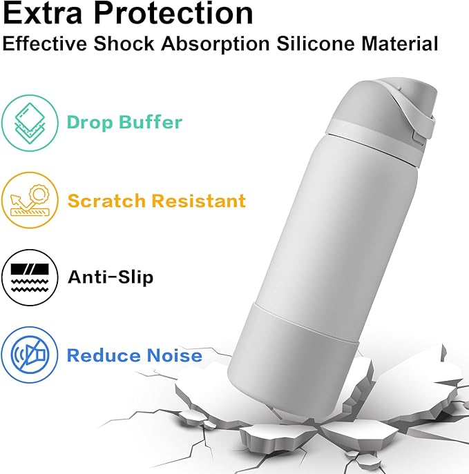 2PCS Silicone Water Bottle Boot for Owala 24oz 32oz 40oz, Protective Bottom Bumper Anti-Slip Sleeve for FreeSip, Twist, and Flip Stainless Steel Bottles, Dishwasher Safe and BPA Free