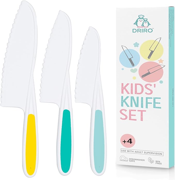 Kid Knives 3 Piece Nylon Kitchen, Kid Safe Knives, Kids Knives for Real Cooking, Toddler Knives Kids Knife Set for Cooking and Baking Kid Friendly Knives - (Multi Green)