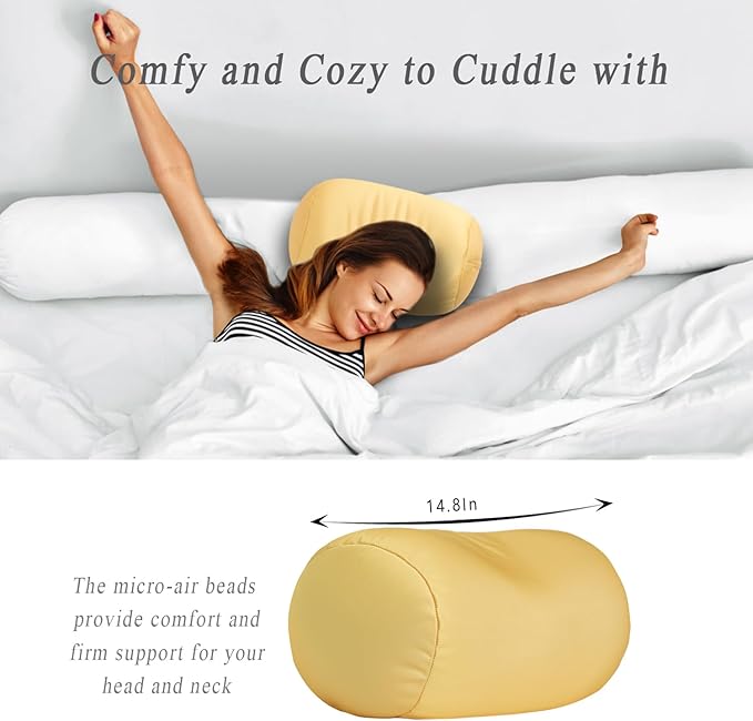 Microbead Body Pillow, Tube Microbead Bolster Bean Smooth Cool Pillow Neck Cervical Roll Pillow for Sleeping 7 x 12Inch Throw Travel Pillow (Pineapple Color)