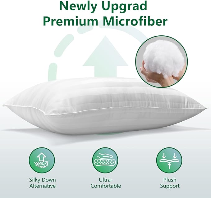 COZSINOOR Queen Size Bed Pillows for Sleeping: Hotel Quality, Set of 2 - Down Alternative Microfiber Filled for Back, Stomach, Side Sleepers, Breathable, and Skin-Friendly
