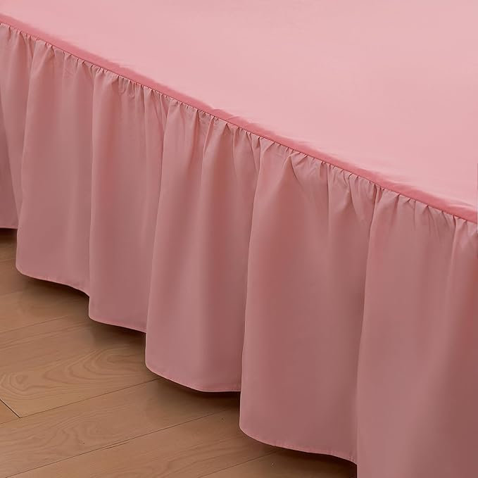 Bed Skirt King Size Ruffled Bed Skirt with Split Corners,12 Inch Drop Dust Ruffle Bed Skirt with Platform, King-12 Inch, Blush