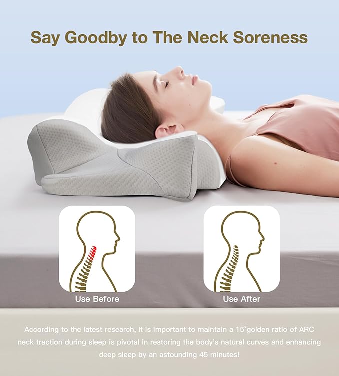 Cervical Pillow for Neck and Shoulder Pain Relief,Ergonomic Pillow Cozy Sleeping,Contour Pillows/Memory Foam Bed Pillow for Side,Back and Stomach Sleepers (White+Grey)